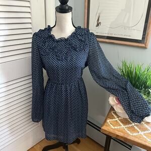 FREE PEOPLE Womens Dress 8 Blue Nouveau Butterfly Ruffle Chiffon Feminine Party